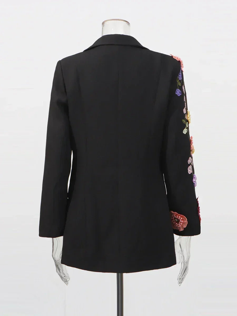TWOTWINSTYLE Blazers tendance femme avec applications de couleur contrastée Revers Manches longues Patchwork Perles Blazer Femme de tempérament