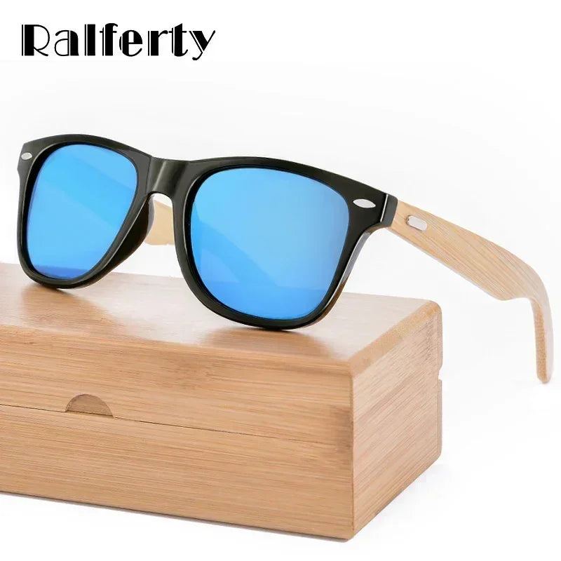 Ralferty Lunettes de soleil rétro en bois pour hommes, lunettes de soleil en bambou pour femmes, marque sport, miroir, UV400, lunettes de soleil homme, lunette, oculos