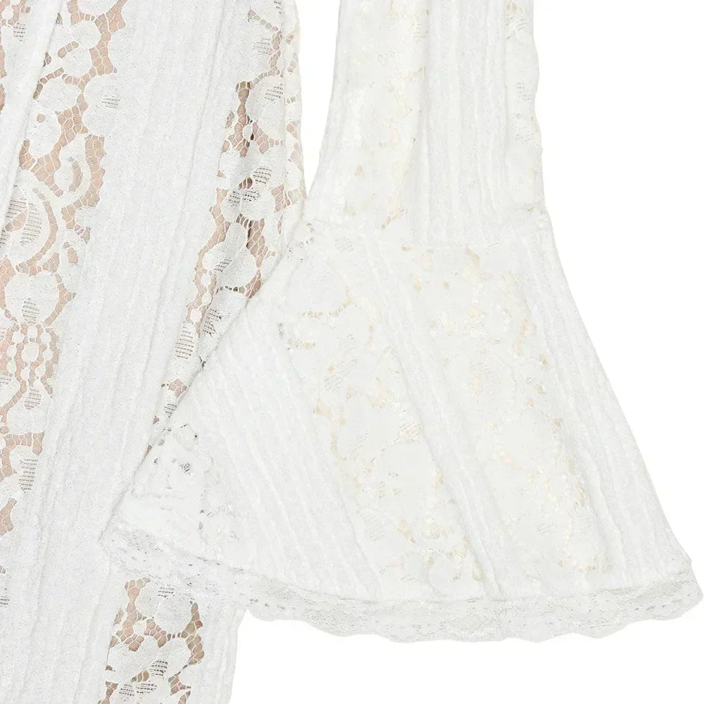 Robe courte moulante en dentelle Oligai pour femme, épaules dénudées, manches longues, sexy, pour club ou soirée, élégante, pour l'automne