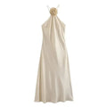 FEMME Robe Fleurie Dos Nu Femme Épaule Dénudée Satin Longue Robe Femmes Dos Nu Sexy Robes de Soirée Robes d'Été pour Femmes