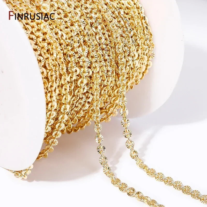 Chaînes texturées rondes plaquées or véritable 14K de 4mm*4,5mm pour la fabrication de colliers, accessoires de bijoux DIY, chaînes artisanales