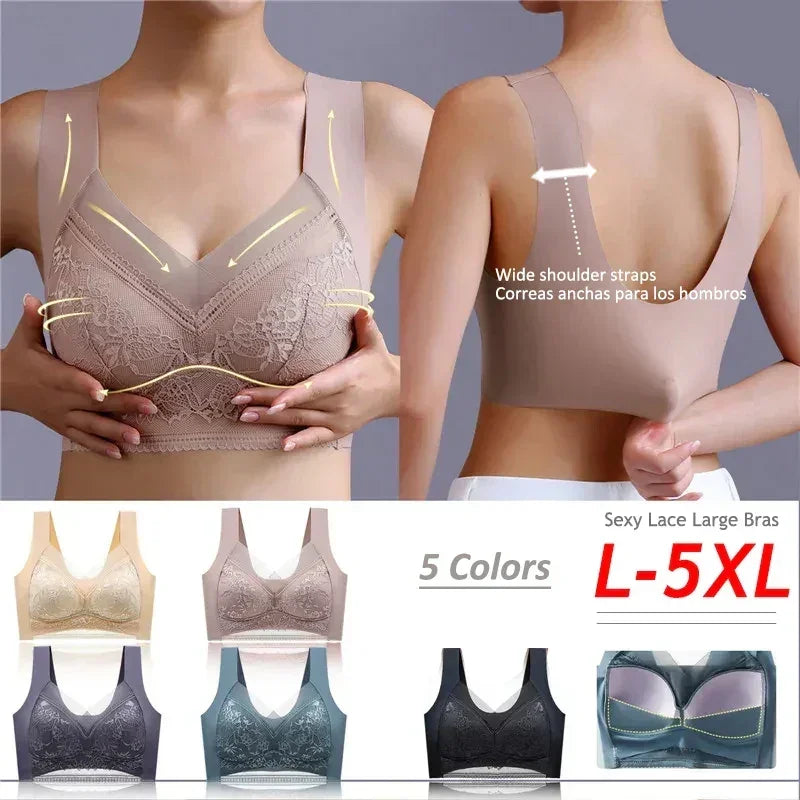 Soutien-gorge Grande Taille Femme L-5XL, Push-Up, Soie Glacée Sans Couture, Bralette Dentelle Sans Armature, Soutien-Gorge d'Été Grande Taille, Lingerie, Sous-vêtement 15019