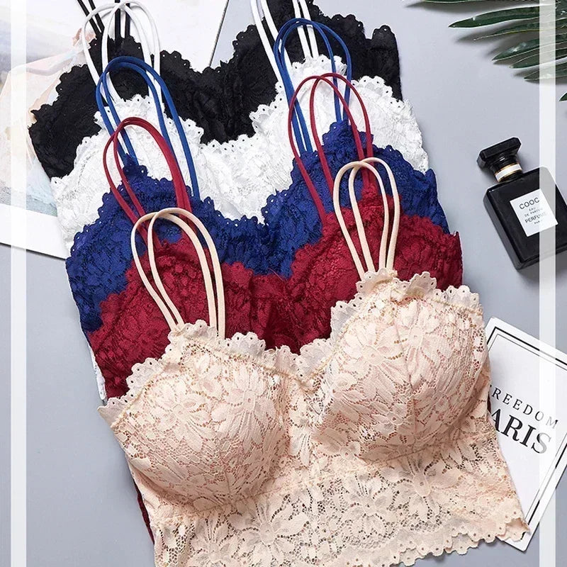 Soutien-gorge sans fil en dentelle à fleurs pour femme, push-up, bralette, lingerie sexy, bonnet complet, dos nu, débardeur, soutien-gorge doux, grande taille, sous-vêtement