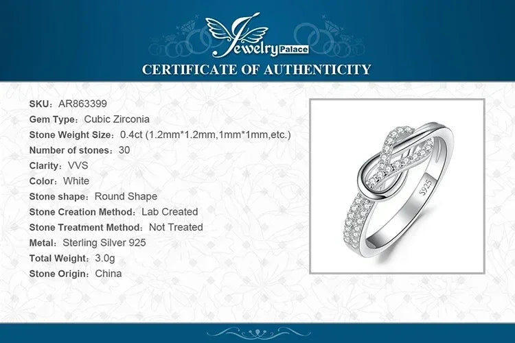 JewelryPalace Nouvelle Arrivée Bague Statement Nœud Infini Gemme Argent Sterling 925 pour Femme Bijoux Classiques et Tendance