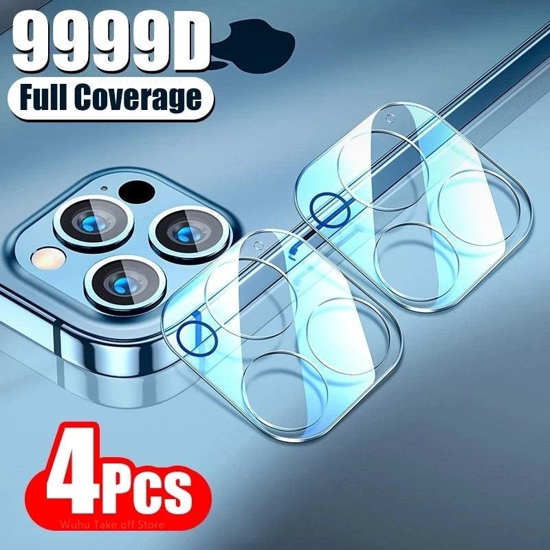 Lot de 4 protections d'écran complètes en verre pour iPhone 11 12 13 Pro XS Max, protection d'objectif d'appareil photo pour iPhone X 11 Pro Max 12 13 Mini 14 Pro Max