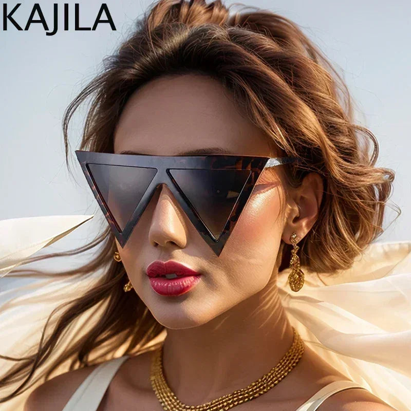Lunettes de soleil triangulaires surdimensionnées de style punk pour femmes, grande monture 2025, marque de luxe, coupe-vent, protection UV400, pour dames