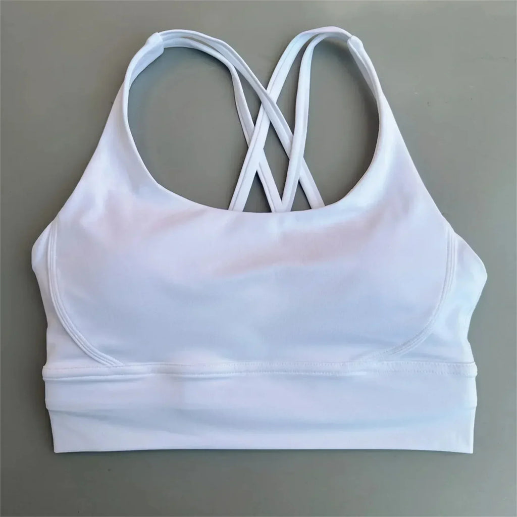 Soutien-gorge de sport uni pour femme, doux, haute résistance, haut moulant d'entraînement complet, gym, yoga, avec coussinets de poitrine