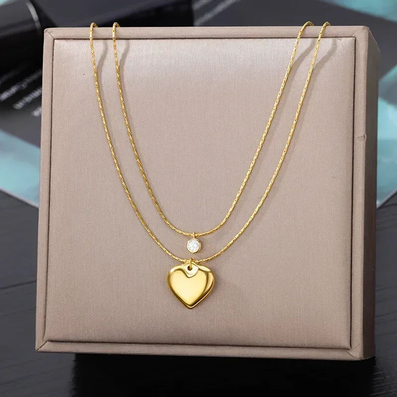 Collier multicouche cœur en acier inoxydable 316L pour femmes et filles, gothique, couleur or, chaîne de clavicule, pendentif ras du cou, cadeau d'anniversaire