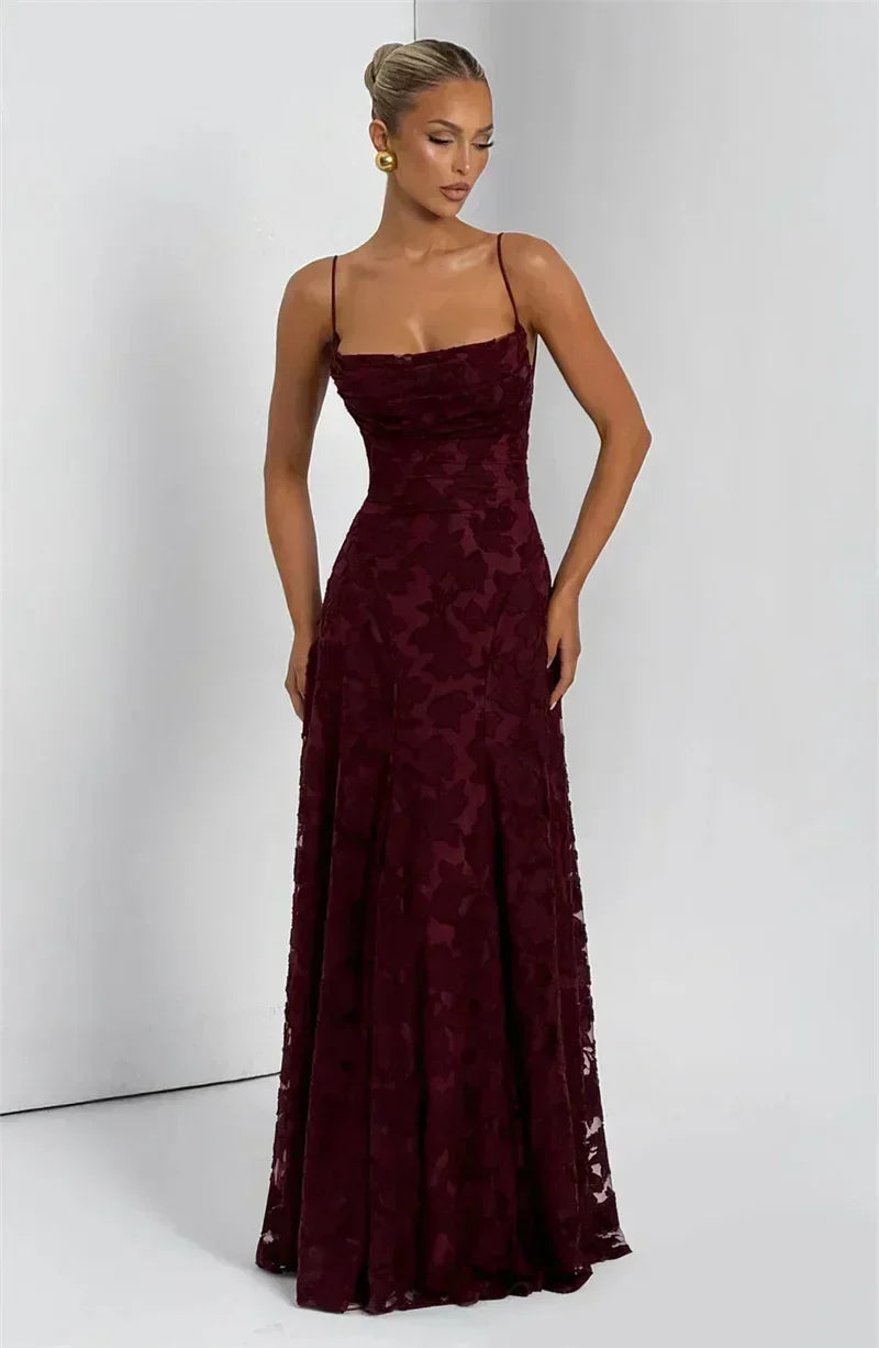 Mozision Robe longue sexy dos nu à fines bretelles pour femme, robe de soirée élégante épaules dénudées sans manches avec lacets pour club et soirée