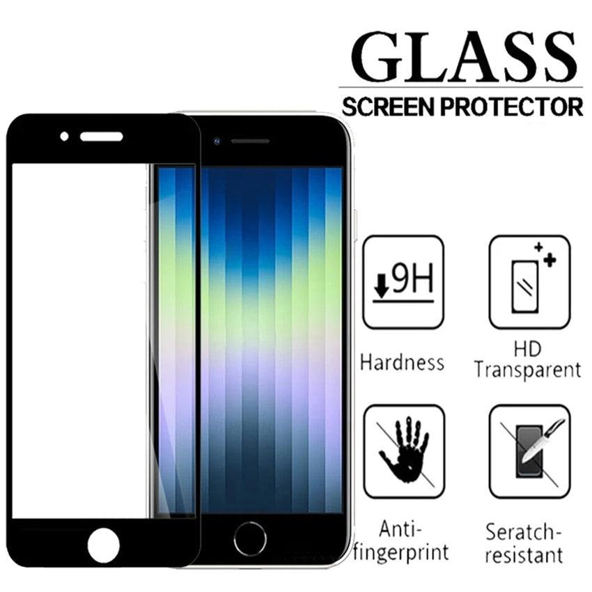 3 protecteurs d'écran en verre trempé à couverture intégrale pour iPhone SE 2022 2020 7 8 Plus, bord noir sur iPhone SE3 SE2, film de protection anti-empreintes digitales pour iPhone