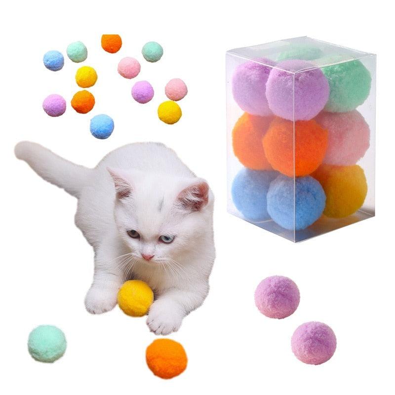 Lot de 12 jouets amusants pour chat, balles extensibles en peluche, jouets colorés interactifs pour chatons, fournitures pour animaux de compagnie, balles en peluche pour l'entraînement et le jeu des chatons