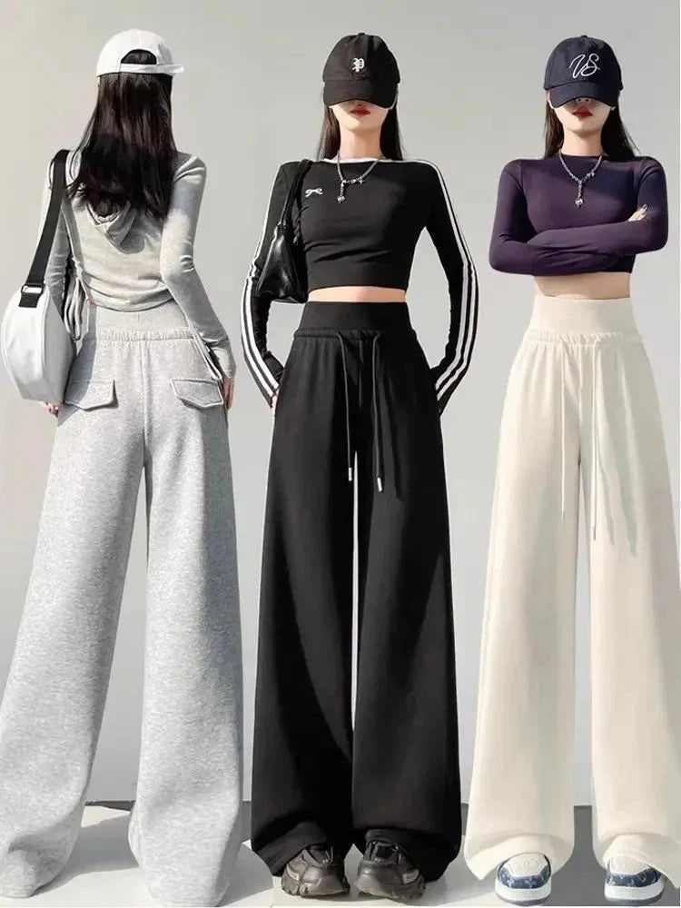 Pantalon droit ample taille haute gris pour femme