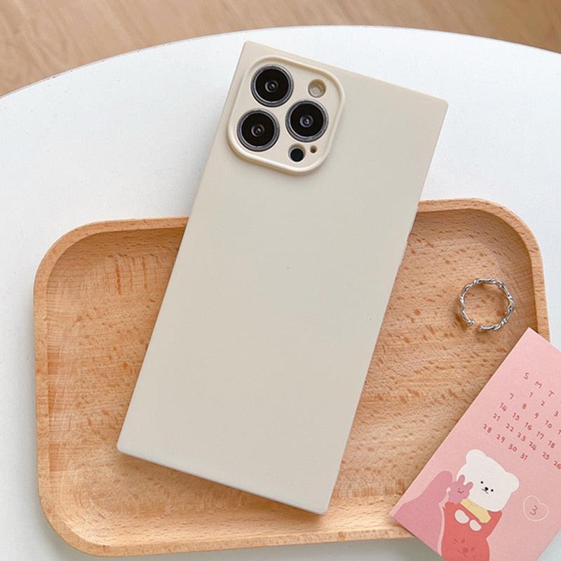 Coque de téléphone en silicone souple carrée couleur bonbon à la mode pour iPhone 13 11 12 Pro Max Coque antichoc Coque de protection pour appareil photo en silicone ultra-fine et légère, compatible avec iPhone