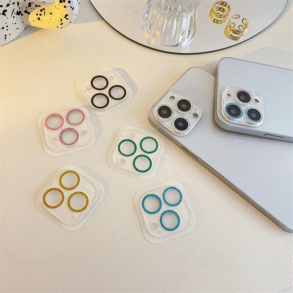 Verre de protection d'objectif à paillettes pour iPhone 14 13 12 Pro Max 11 Mini, cache d'objectif arrière en diamant pour iPhone 14Pro 13Pro 13, protection scintillante brillante pour objectif en verre trempé