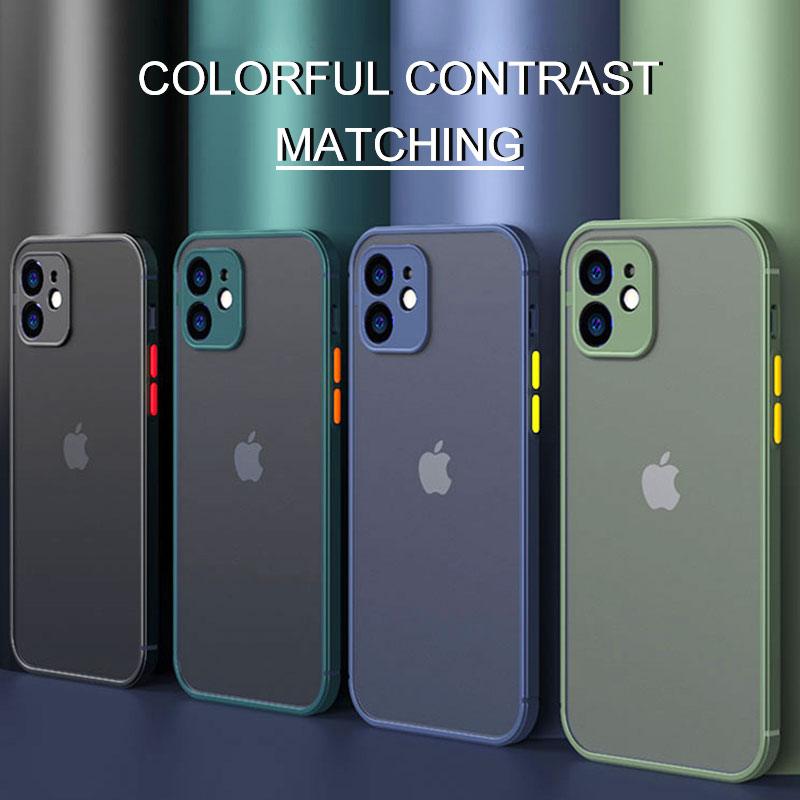 Coque antichoc de luxe pour iPhone 11 12 13 14 Pro Max Mini X XR XS, pare-chocs en silicone souple, coque rigide transparente, pare-chocs latéral souple et plat, coque arrière rigide transparente, étui de téléphone fin.