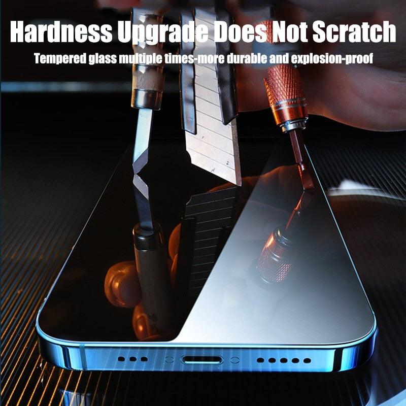 Verre trempé de protection d'écran à couverture complète 4 pièces pour iPhone 11 12 13 14 Pro Max, protecteur d'écran pour iPhone 6 7 8 Plus X Xr Xs Max, Film en verre trempé de protection bord à bord, compatible avec les coques.