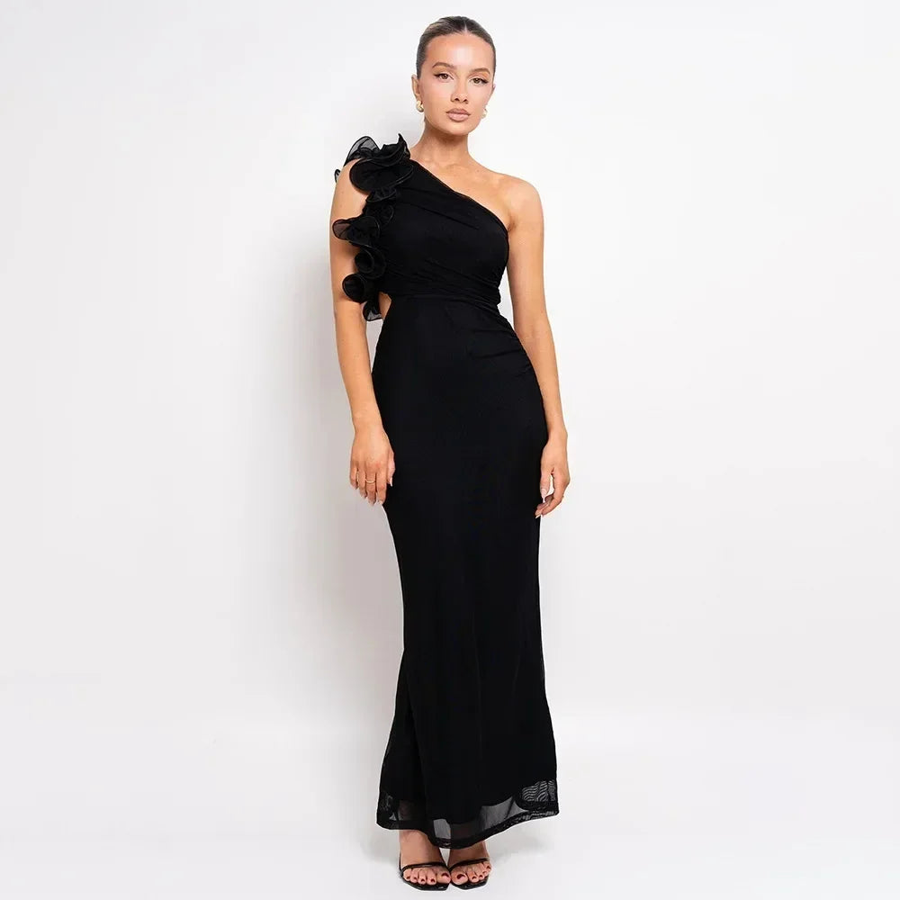 Robe Articat élégante sans manches à épaule asymétrique fleurie pour femme Printemps/Été 2025 Sexy en maille moulante Robe de soirée/cocktail