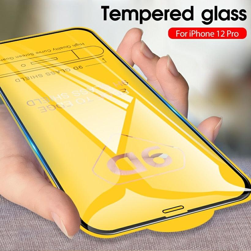 Verre de protection intégral 9D pour iPhone 12 X XS XR 6 6S 7 8 Plus Film trempé iPhone 14 11 13 Pro Max Protecteur d'écran en verre Protection incassable Installation facile Sans bulles Film protecteur transparent comme du cristal