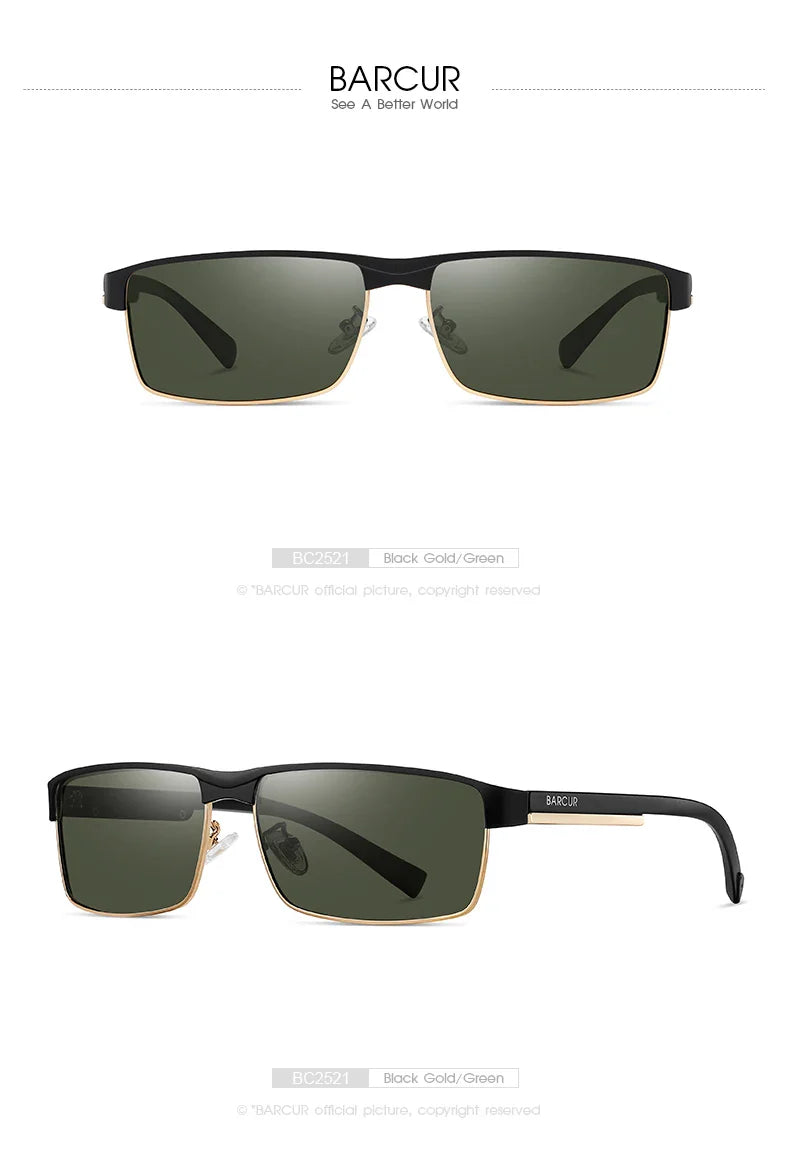 BARCUR Lunettes de Soleil Homme Rectangle Original Tendance Affaires – Polarisées Protection UV400 pour Conduite Randonnée Sports et Usage Quotidien – Lunettes Tendance Oculos De Sol avec Verres TAC Anti-Reflet
