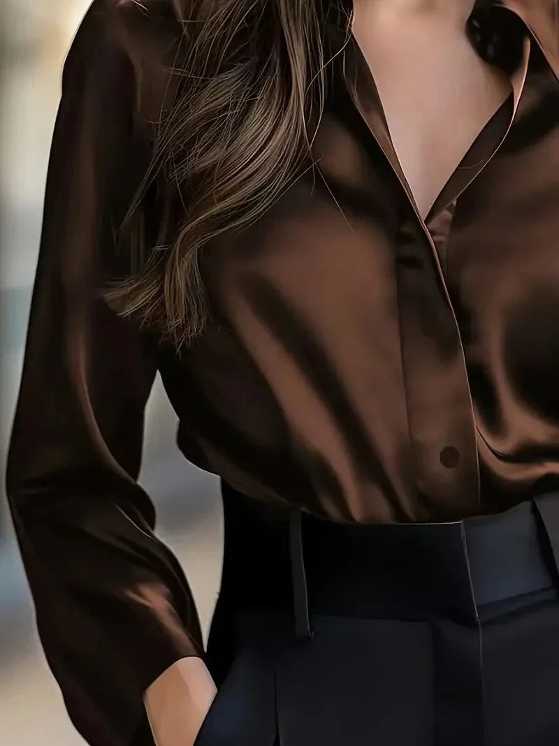 Chemise boutonnée à revers pour femme printemps-automne