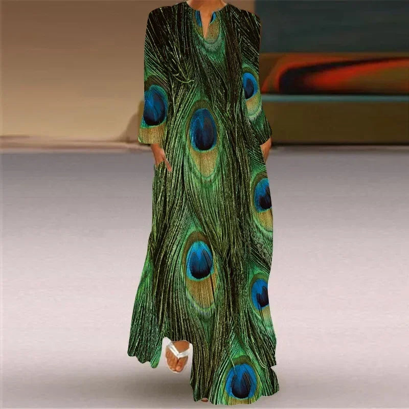 Robe longue maxi imprimée rétro mode Y2K à manches longues, ample, S-5XL