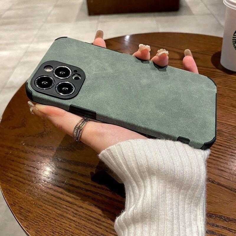Coque de téléphone en cuir PU pour iPhone 13 12 11 14 Pro Max Mini XR XS X, étui de protection en silicone antichoc, coque arrière rigide en cuir ultra fine et résistante aux rayures pour iPhone