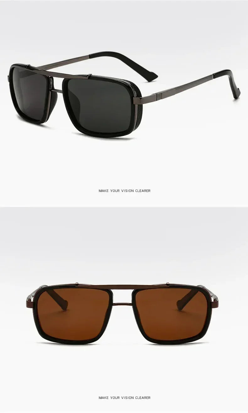 Nouvelles lunettes de soleil Punk Nouvelles lunettes de soleil aviateur carrées UV400 à double faisceau pour hommes