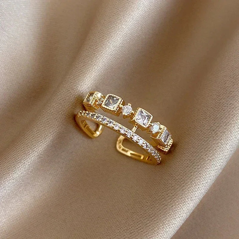 Bague ouverte feuille plaquée or de luxe léger, bague de doigt géométrique exquise en zircon en forme de nid d'abeille, tendance, bijoux de mariage, cadeau de fête