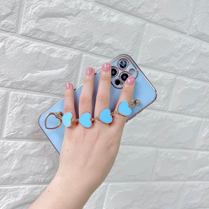 Coque de luxe en silicone pour femme avec bracelet chaîne pour iPhone, coque bracelet pour iPhone 13 12 11 Pro Max, coques avec chaîne en cœur pour iPhone 7 8 Plus XR XS Max X