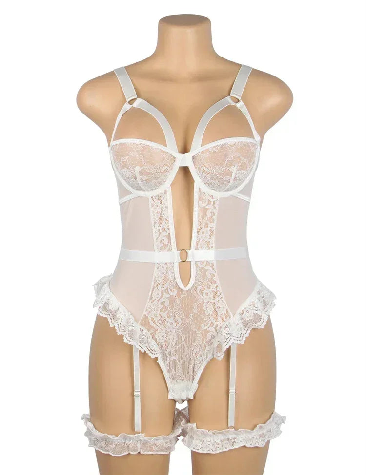 Comeondear Jarretelles Femme Teddy Justaucorps Sexy Grande Taille Barboteuses Lingerie Soutien-gorge à armatures Porte-jarretelles en dentelle Bodys Combinaison Slim Pyjama