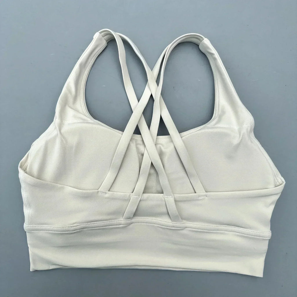Soutien-gorge de sport uni pour femme, doux, haute résistance, haut moulant d'entraînement complet, gym, yoga, avec coussinets de poitrine