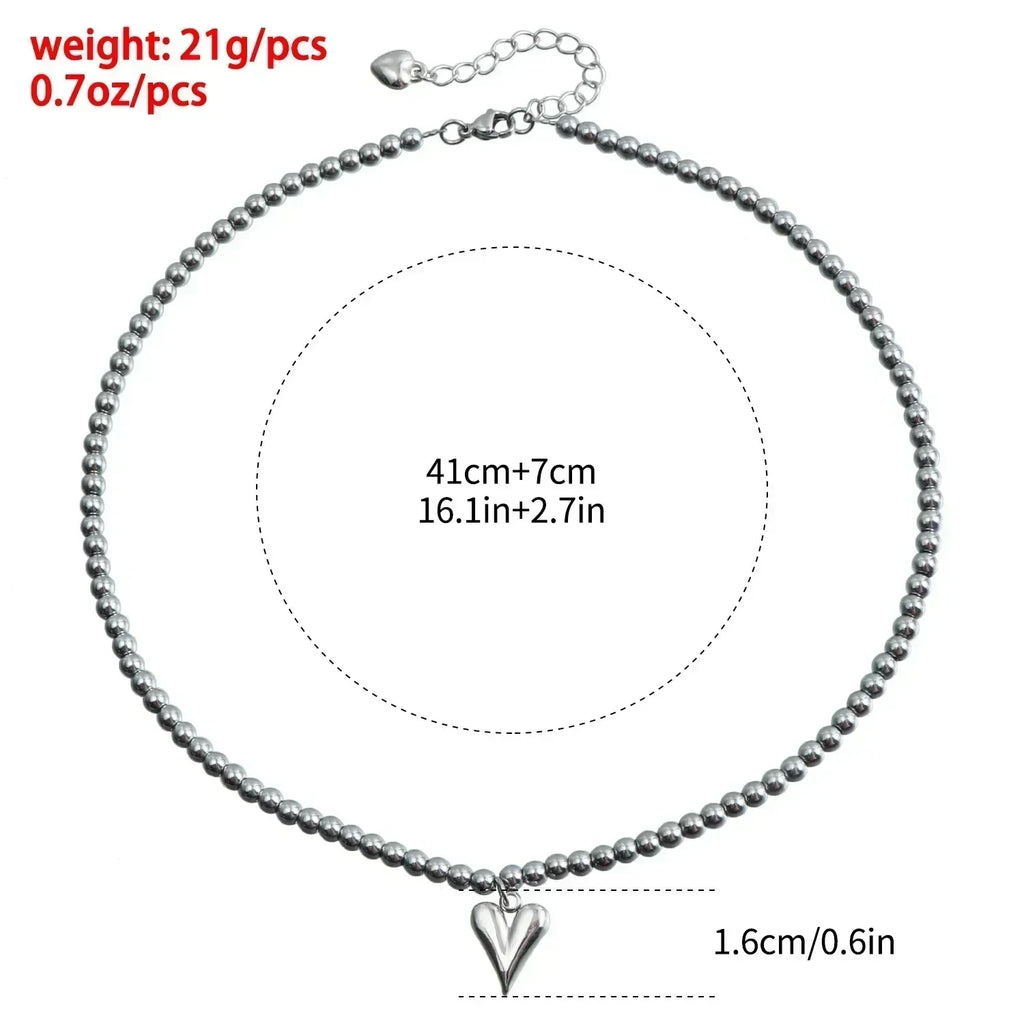 Collier Cœur Perlé Tendance pour Femmes Style Bohème Élégant Chaîne en Cristal Irrégulier Ras du Cou Y2K Exquis Cadeau de Fête Bijoux Accessoires