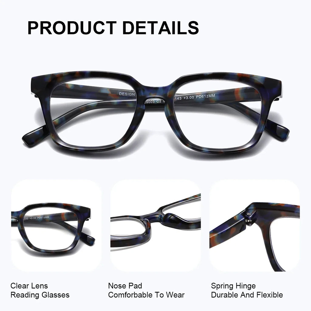 BARCUR Lunettes de lecture carrées tendance pour hommes et femmes, anti-lumière bleue, verres transparents pour ordinateur, lecteurs presbytes, monture élégante pour l'été, utilisation intérieure et extérieure