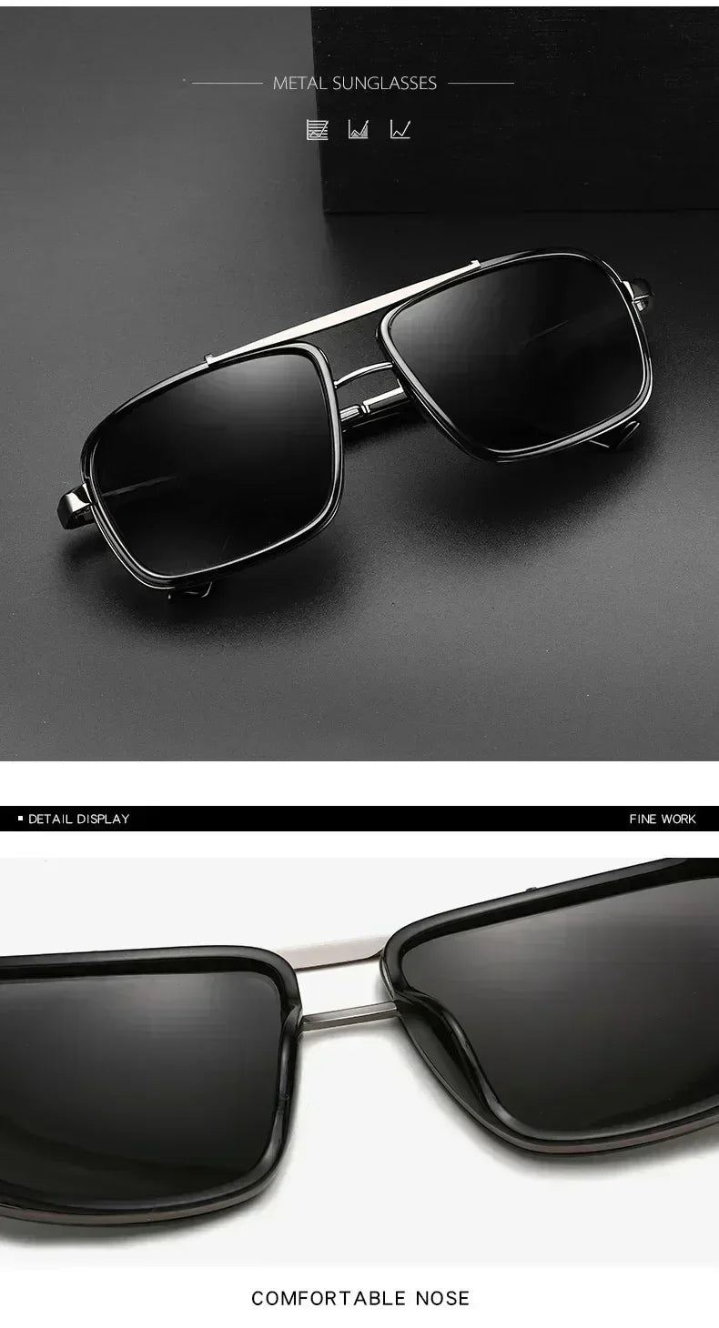 Nouvelles lunettes de soleil Punk Nouvelles lunettes de soleil aviateur carrées UV400 à double faisceau pour hommes