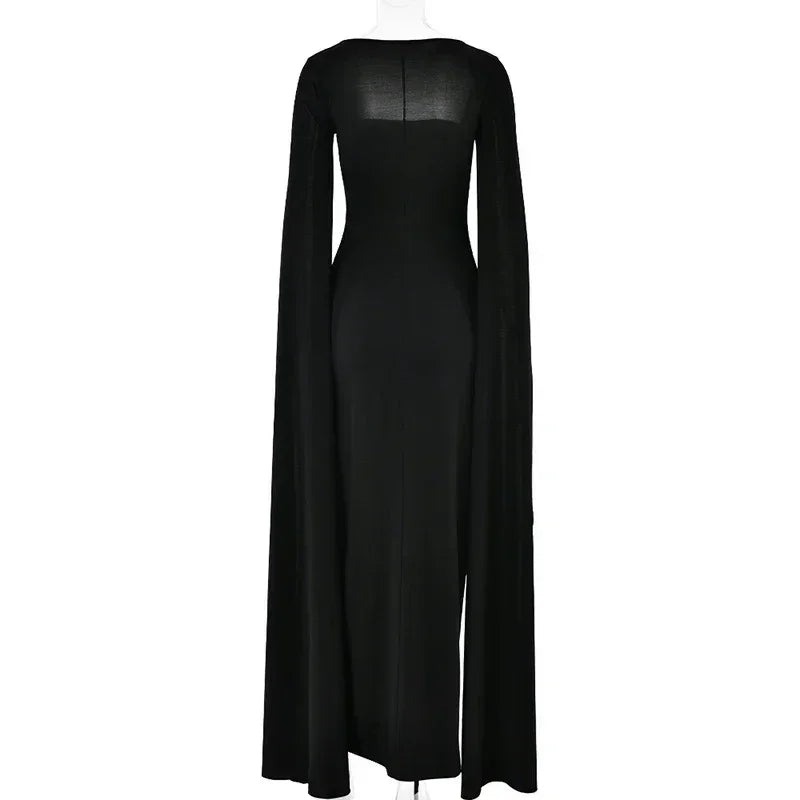 Mozision Robe longue fendue à manches cape pour femme, élégante robe de soirée longue à col carré, couleur unie, nouvelle collection