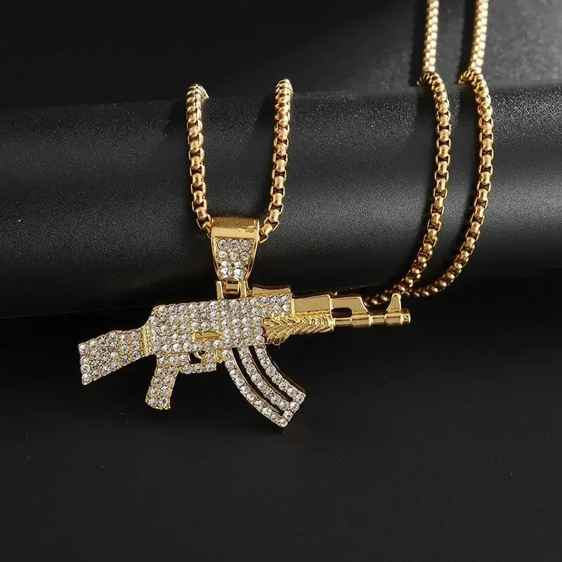 Collier pendentif fusil Hip-Hop Ak-47 pour hommes, bijoux personnalisés pour fêtes Hip-Hop Rock Rap Street