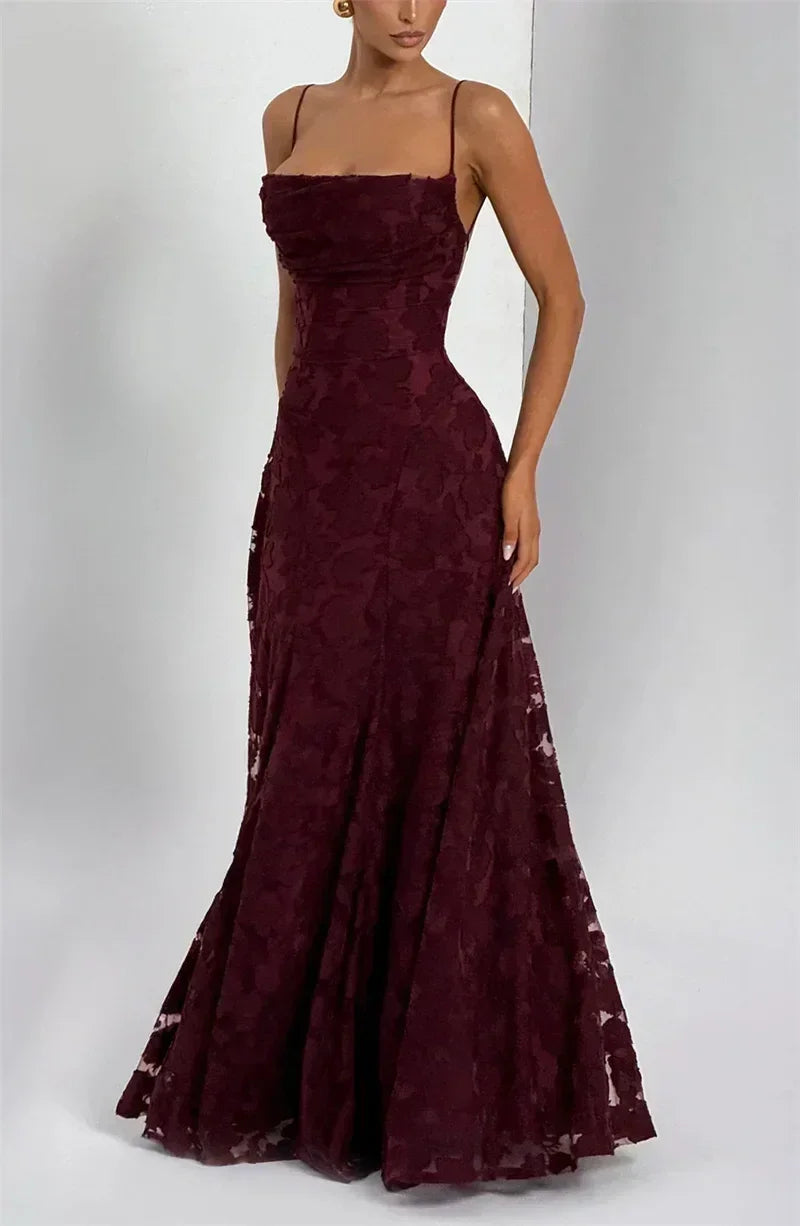 Mozision Robe longue sexy dos nu à fines bretelles pour femme, robe de soirée élégante épaules dénudées sans manches avec lacets pour club et soirée