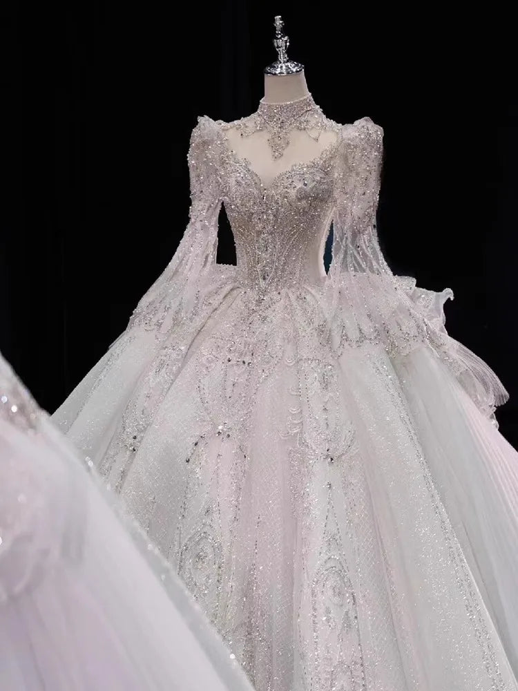 Robe de mariée haut de gamme à manches longues blanches EDW2309