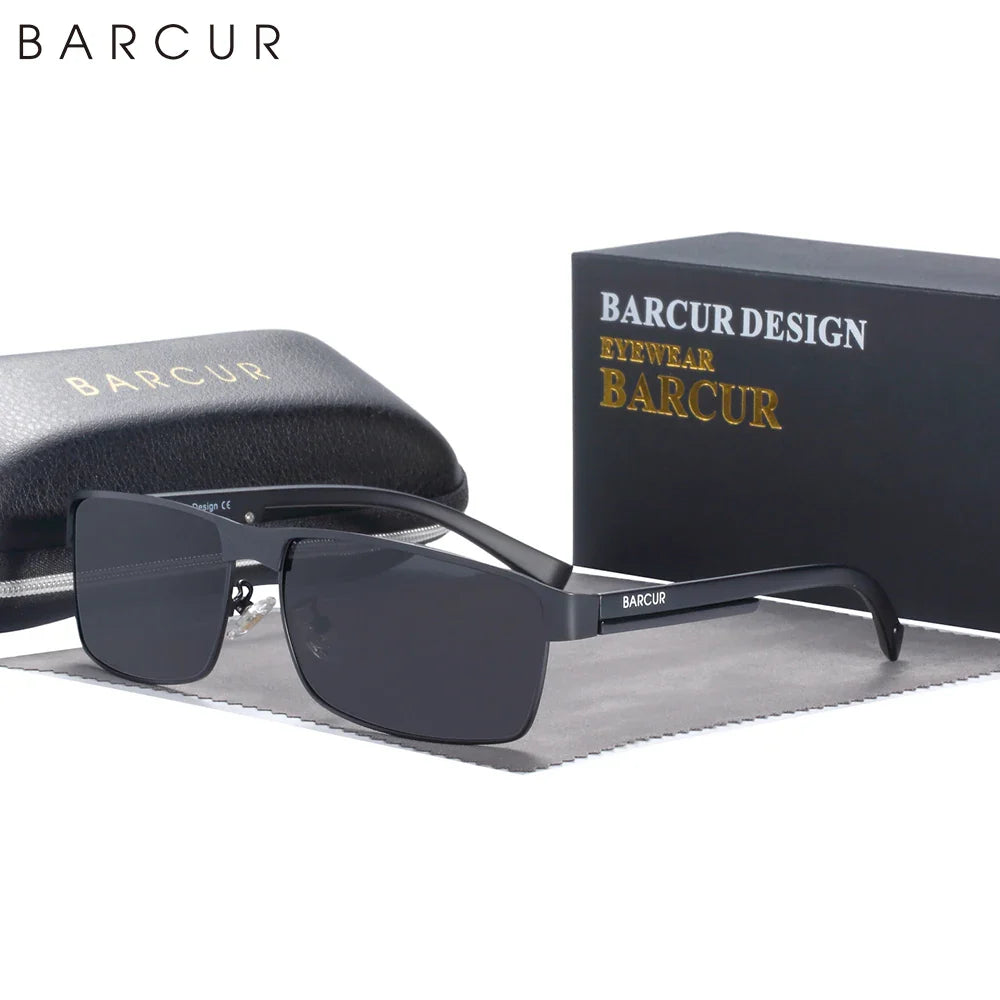 BARCUR Lunettes de Soleil Homme Rectangle Original Tendance Affaires – Polarisées Protection UV400 pour Conduite Randonnée Sports et Usage Quotidien – Lunettes Tendance Oculos De Sol avec Verres TAC Anti-Reflet