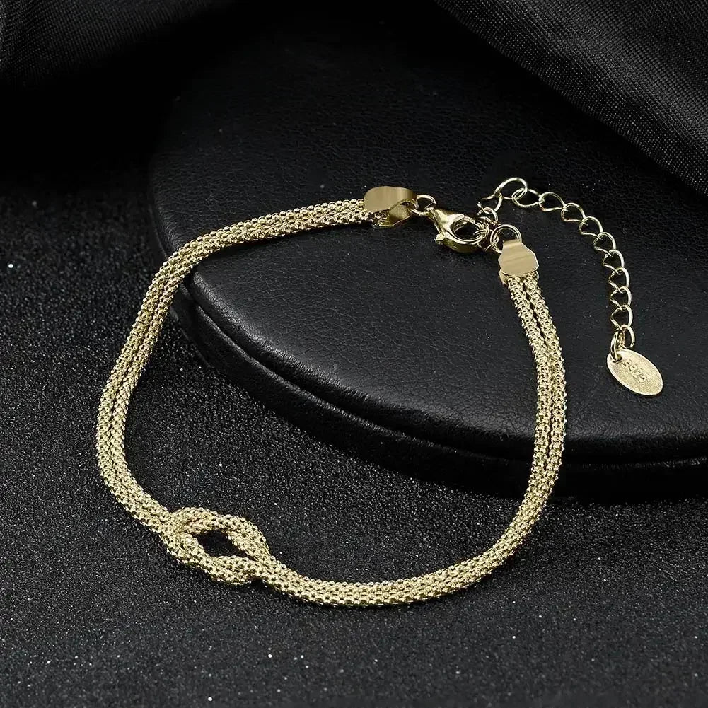 ORSA JEWELS Bracelet Double Couche Classique en Or 14K, Chaîne Épi de Maïs, Bijoux de Fête à la Mode en Argent Sterling 925 pour Femmes SB196