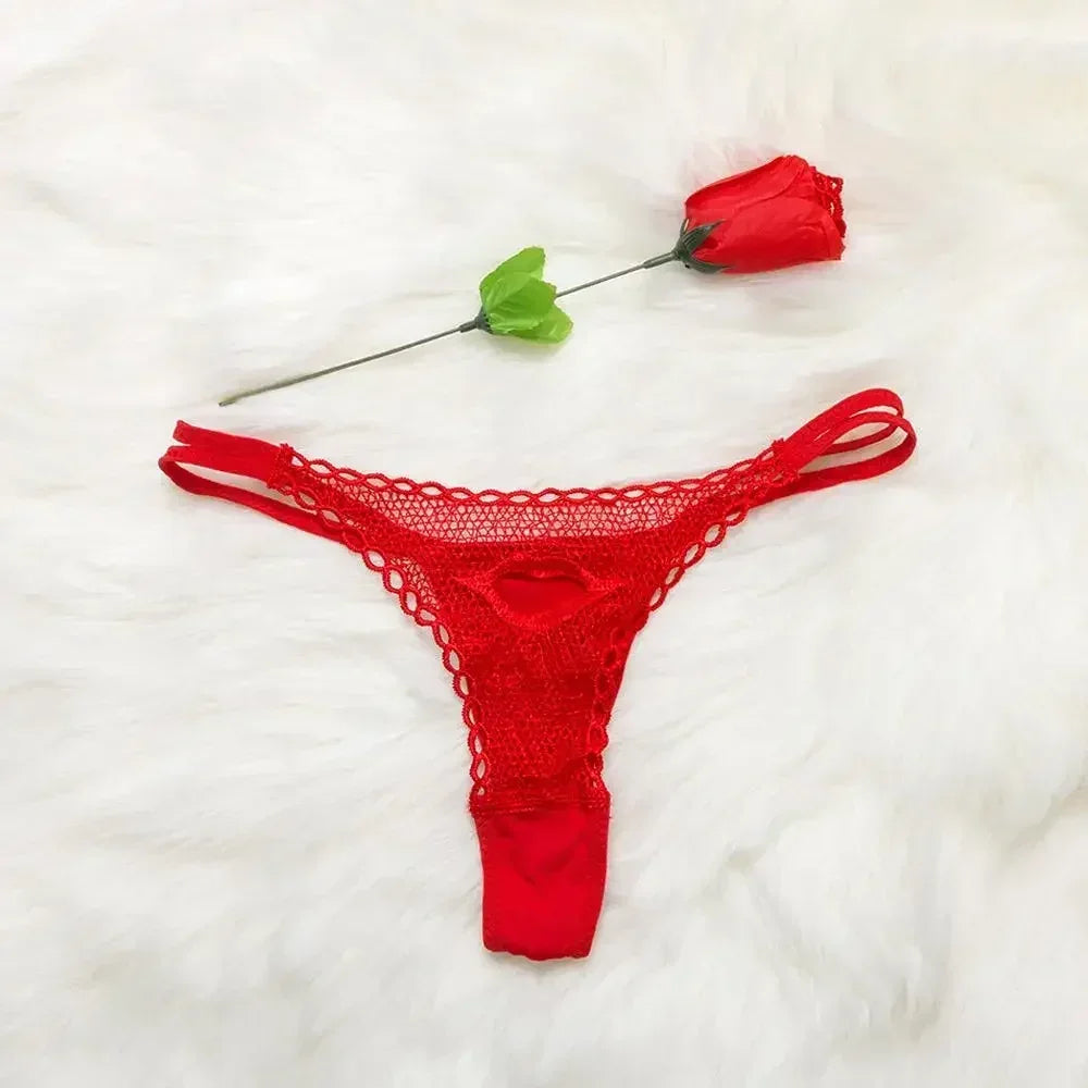 Saint-Valentin Créatif Bikini Sexy Femme Dentelle Sous-vêtements Rose String Culotte String Ficelle V-string