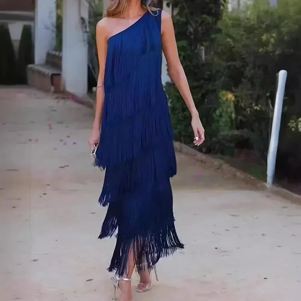 Robe asymétrique à franges, épaule dénudée, nouvelle collection Printemps-Été pour femme