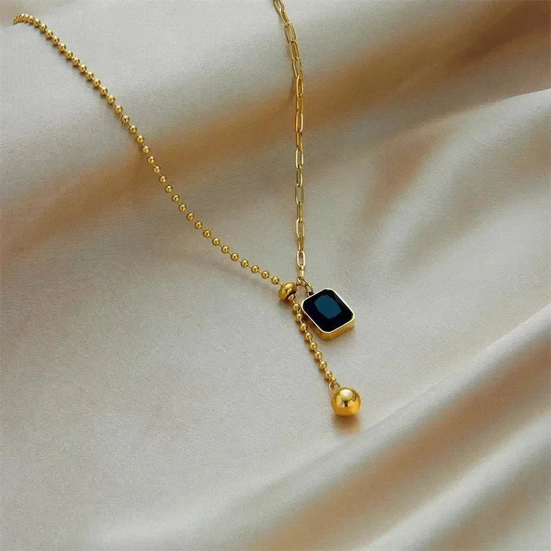 DIEYURO Collier en Acier Inoxydable 316L avec Zircon pour Femme, Designer, Couleur Or, Pendentif Perle Carrée, Colliers, Bijoux Corporels pour Filles, Cadeau