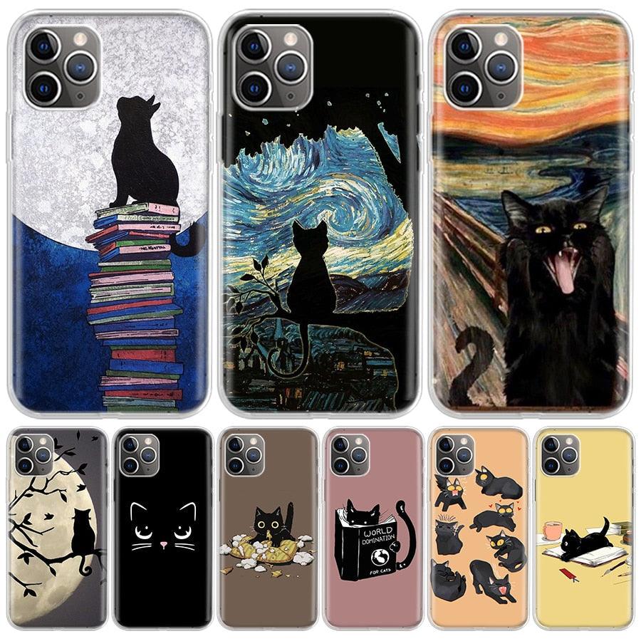 Coque de téléphone en silicone souple à motif de chat mignon et drôle pour iPhone 11 13 14 Pro Max 12 Mini X Xs Xr 6 6s 8 7 Plus Se 5 5s