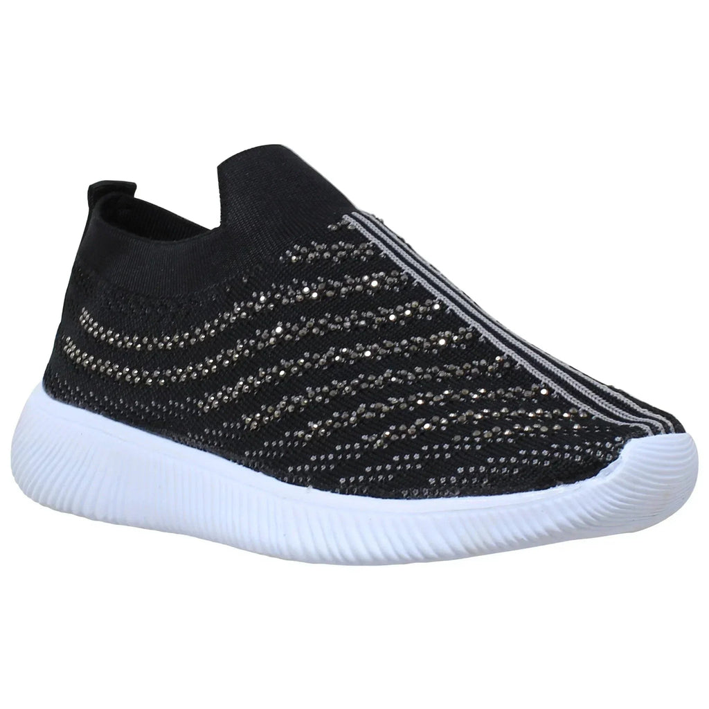SOBEYO Baskets de sport Femme Chaussures de course à pied Bande de strass Noire