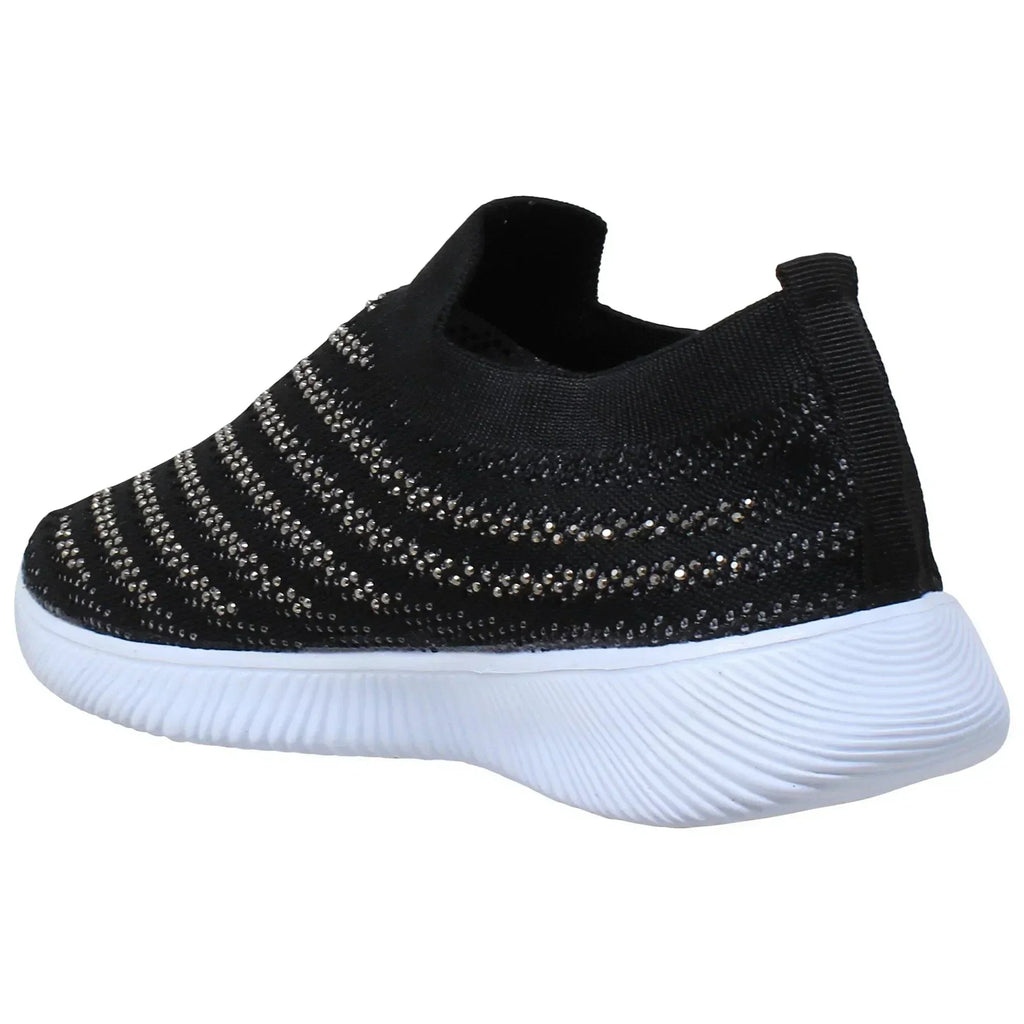 SOBEYO Baskets de sport Femme Chaussures de course à pied Bande de strass Noire