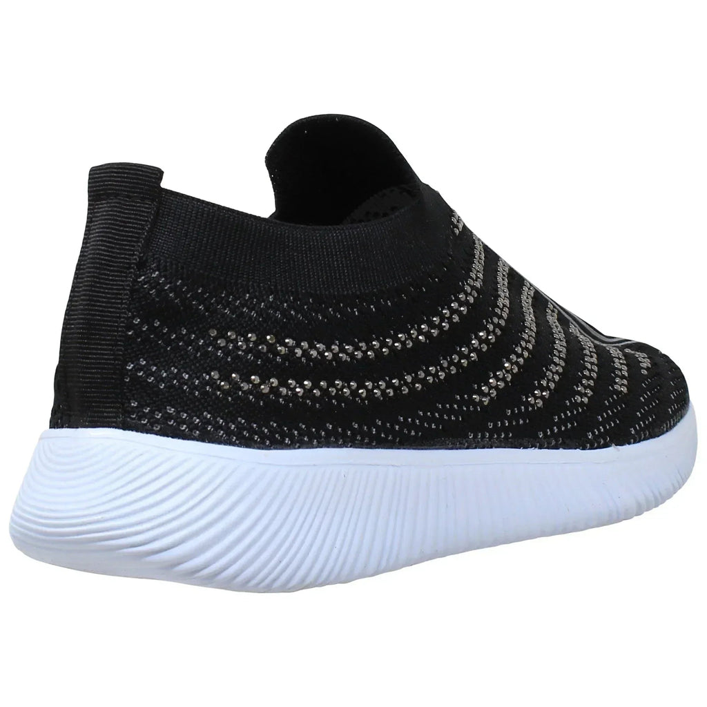 SOBEYO Baskets de sport Femme Chaussures de course à pied Bande de strass Noire