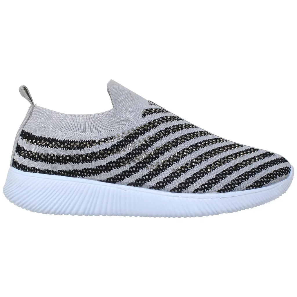 Baskets Femme SOBEYO Chaussures de Course à Bandes de Strass Grises
