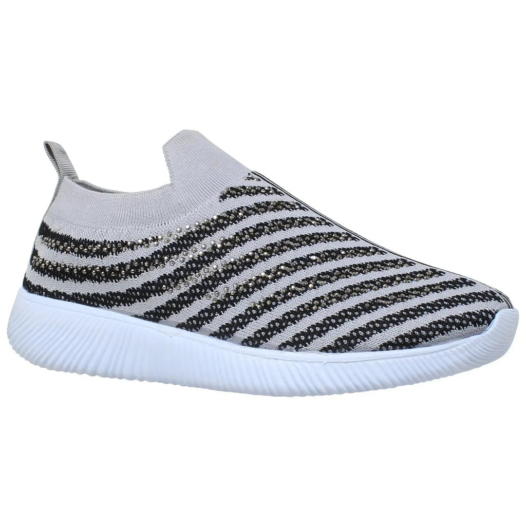 Baskets Femme SOBEYO Chaussures de Course à Bandes de Strass Grises