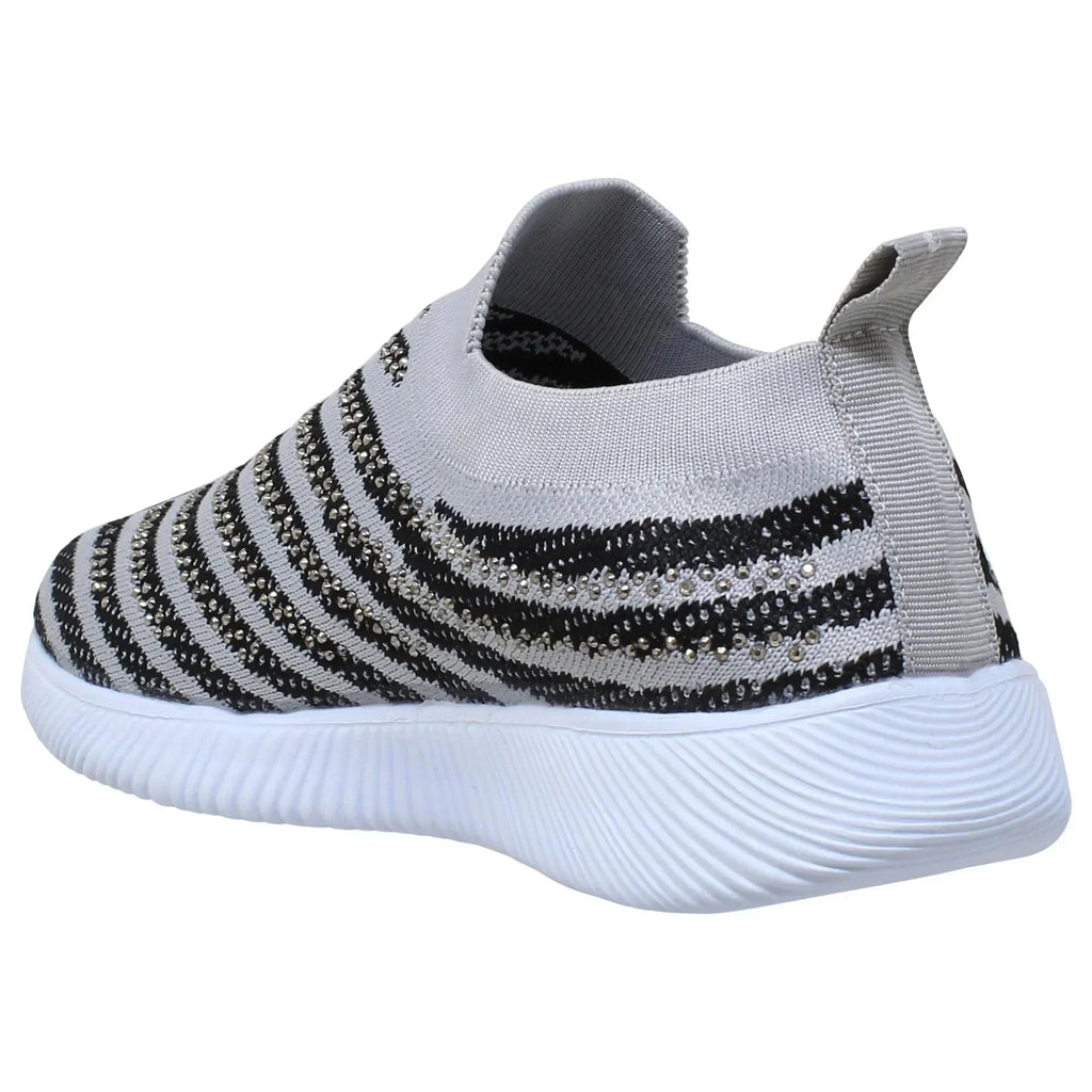 Baskets Femme SOBEYO Chaussures de Course à Bandes de Strass Grises